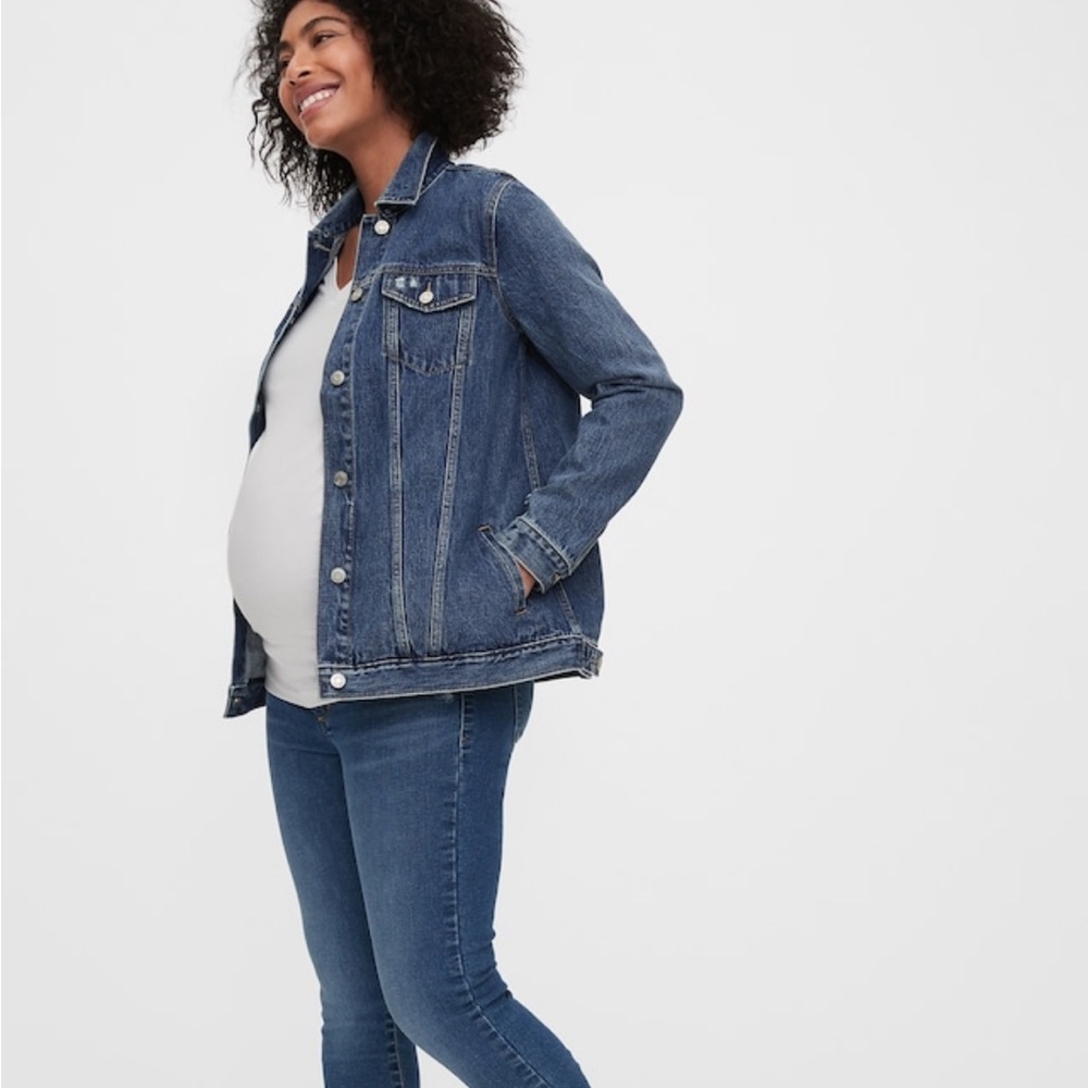 Gap Maternity Icon Distressed Denim Jacket with Washwell Small New $80 - Picture 2 of 4